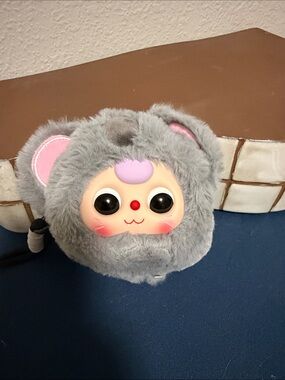 Baby Three 100% coin purse Plush Grey Koala Small with Pink Accents